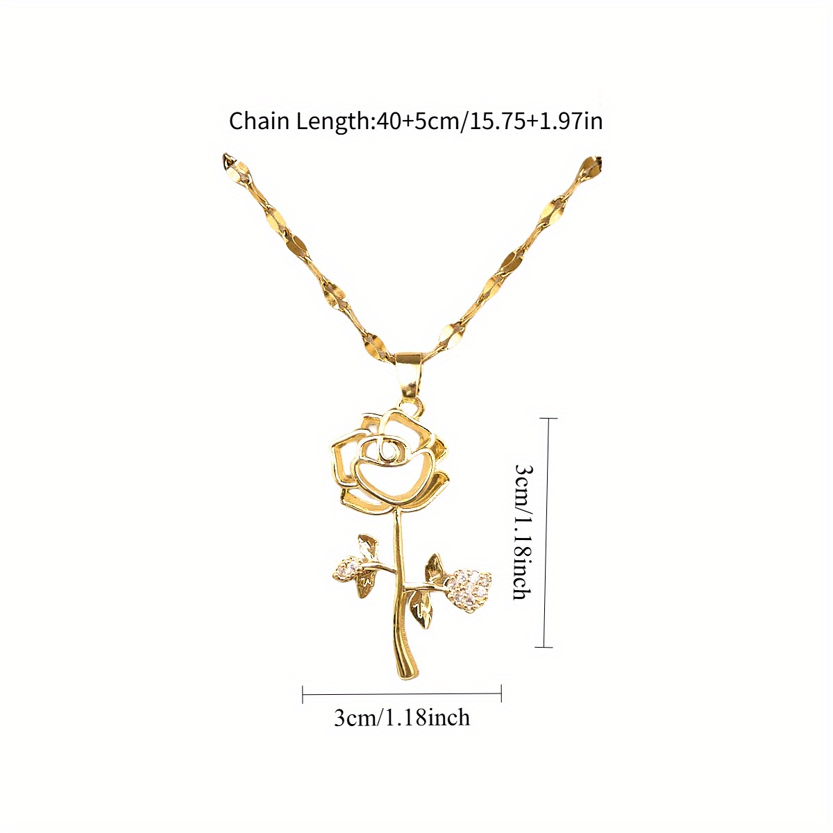 Romantic Rose Pendant Necklace with Titanium Stainless Steel Chain